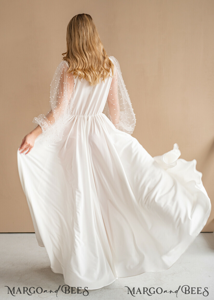 BRIDE bolero, robes, garter Bridal Robes Long Bridal robe for wedding with wide tulle sleeves, Silk Bride robe Long white robe Satin silk boudoir robe Dressing gown Bridesmaid gift