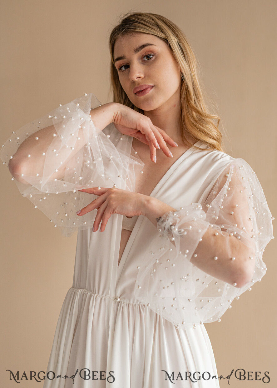 BRIDE bolero, robes, garter Bridal Robes Long Bridal robe for wedding with wide tulle sleeves, Silk Bride robe Long white robe Satin silk boudoir robe Dressing gown Bridesmaid gift