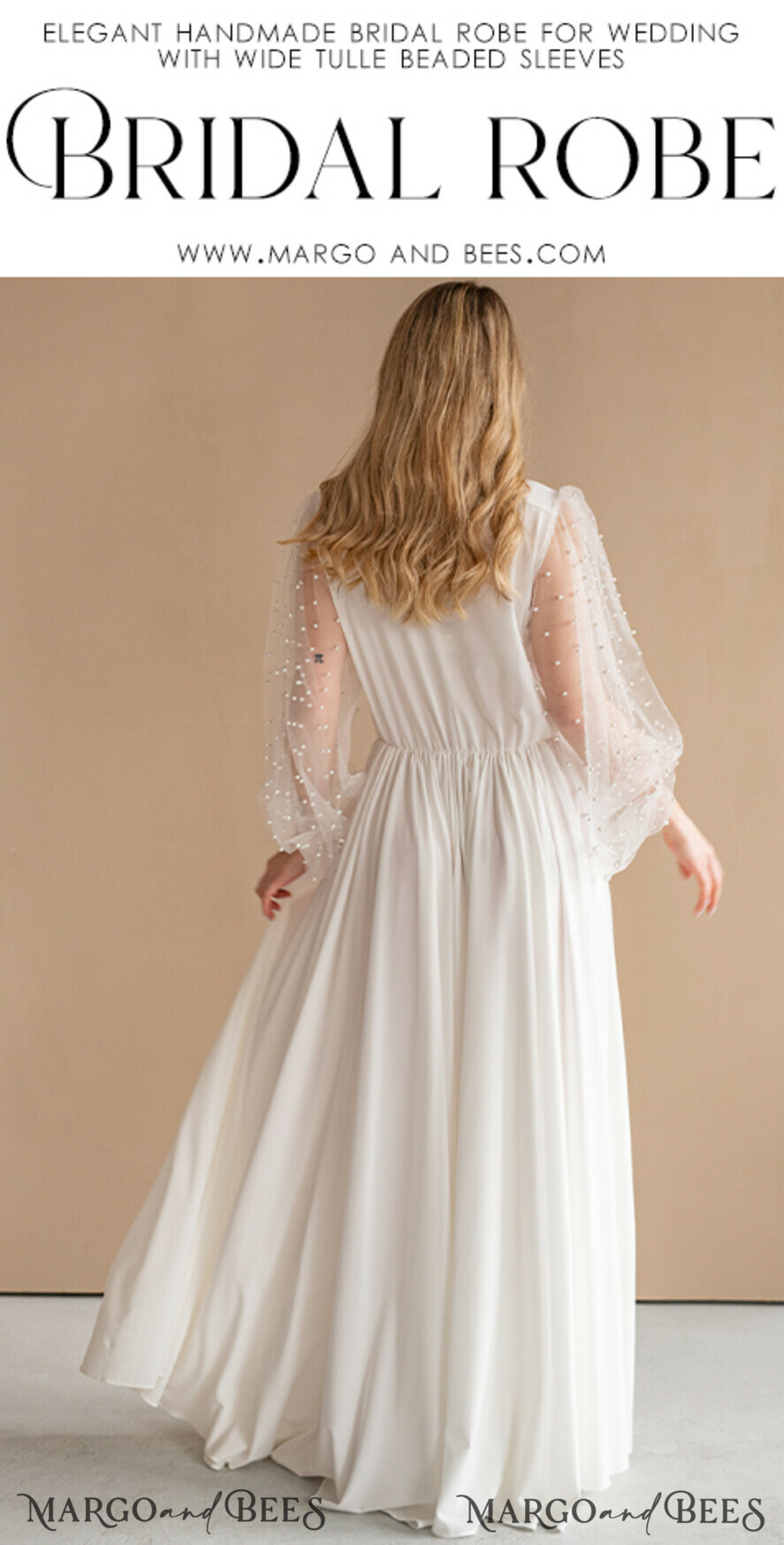 BRIDE bolero, robes, garter Bridal Robes Long Bridal robe for wedding with wide tulle sleeves, Silk Bride robe Long white robe Satin silk boudoir robe Dressing gown Bridesmaid gift
