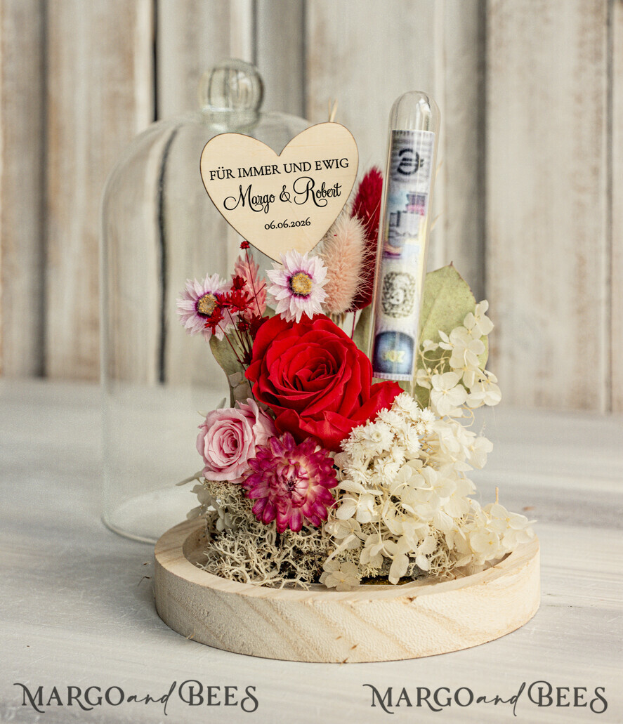 FRISCH VERHEIRATETES PAAR GESCHENKE Geldgeschenk zur Hochzeit Geschenkschachtel für Geld Geldgeschenk zur Hochzeit mit Strauß aus Trockenblumen personalisiert