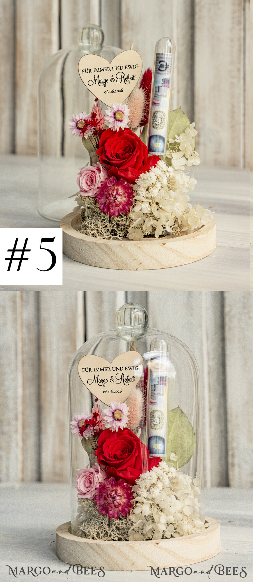 FRISCH VERHEIRATETES PAAR GESCHENKE Geldgeschenk zur Hochzeit Geschenkschachtel für Geld Geldgeschenk zur Hochzeit mit Strauß aus Trockenblumen personalisiert