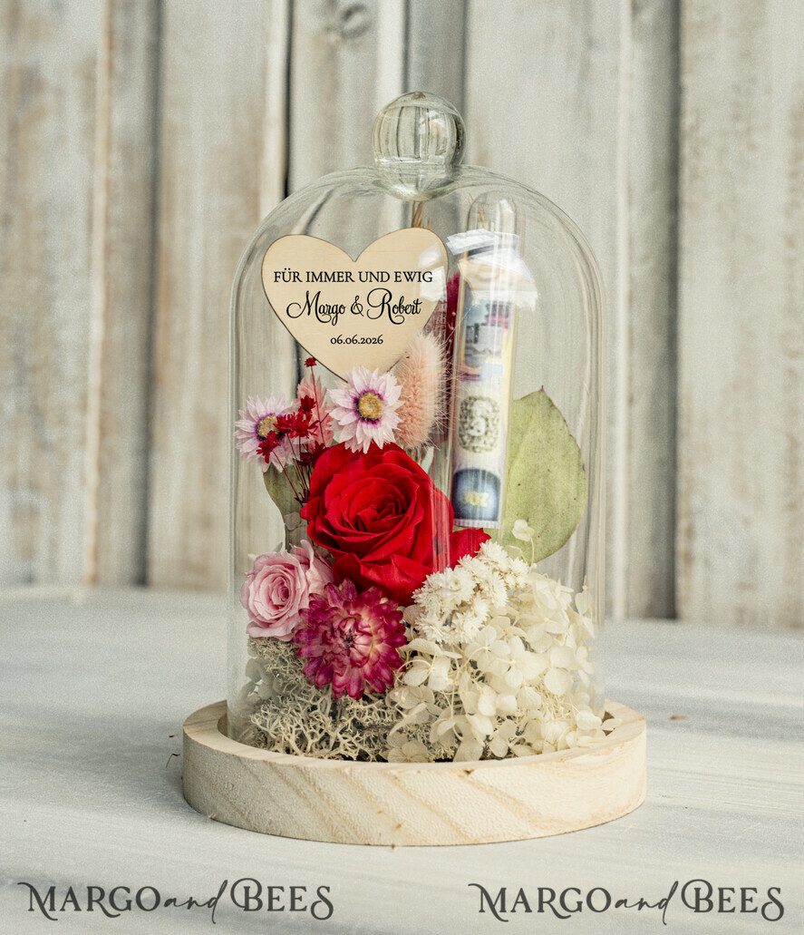 FRISCH VERHEIRATETES PAAR GESCHENKE Geldgeschenk zur Hochzeit Geschenkschachtel für Geld Geldgeschenk zur Hochzeit mit Strauß aus Trockenblumen personalisiert