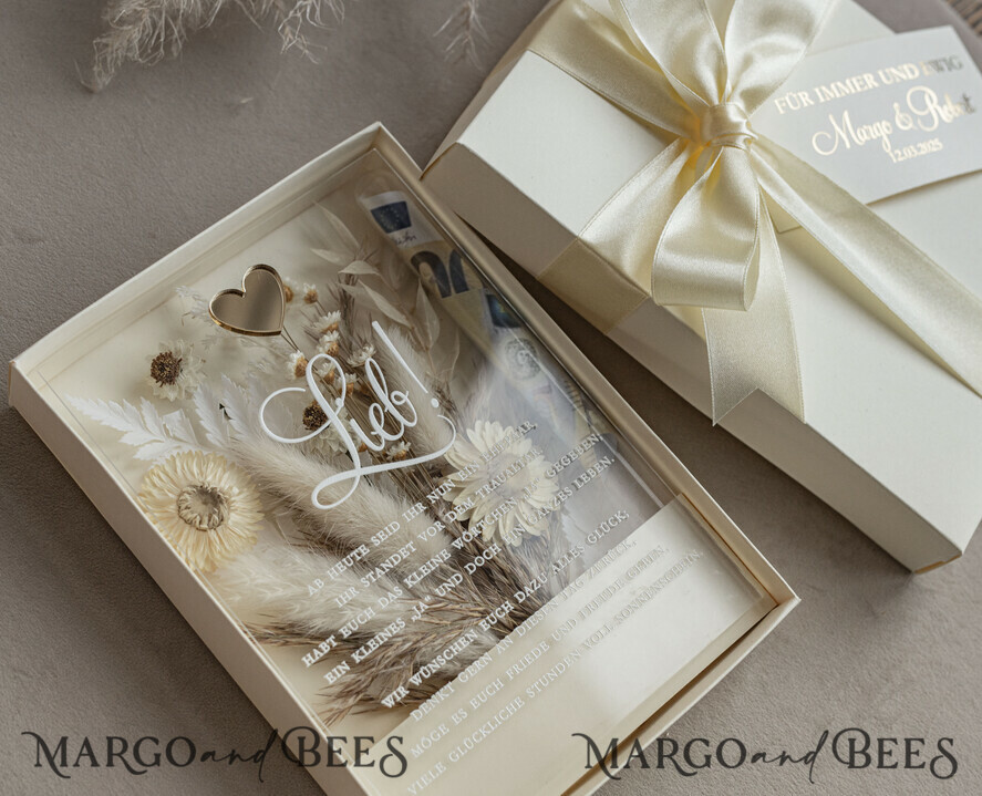 FRISCH VERHEIRATETES PAAR GESCHENKE Geldgeschenk zur Hochzeit Geschenkschachtel für Geld Geldgeschenk zur Hochzeit mit Strauß aus Trockenblumen personalisiert
