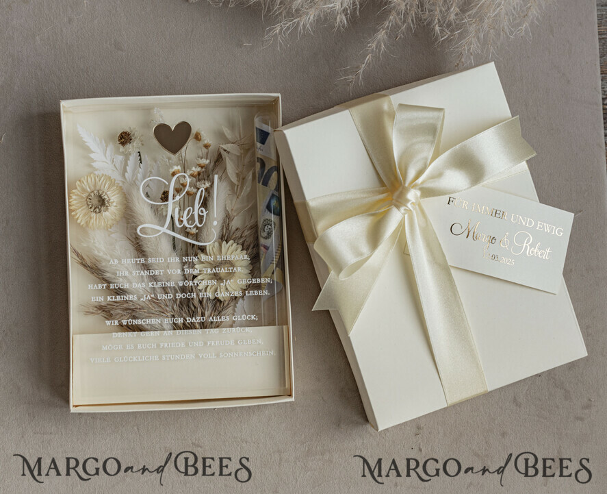 FRISCH VERHEIRATETES PAAR GESCHENKE Geldgeschenk zur Hochzeit Geschenkschachtel für Geld Geldgeschenk zur Hochzeit mit Strauß aus Trockenblumen personalisiert