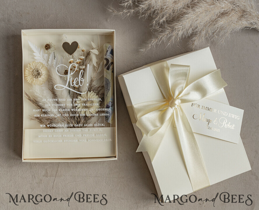 FRISCH VERHEIRATETES PAAR GESCHENKE Geldgeschenk zur Hochzeit Geschenkschachtel für Geld Geldgeschenk zur Hochzeit mit Strauß aus Trockenblumen personalisiert