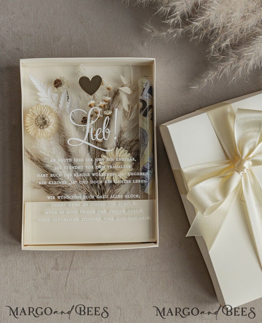 FRISCH VERHEIRATETES PAAR GESCHENKE Geldgeschenk zur Hochzeit Geschenkschachtel für Geld Geldgeschenk zur Hochzeit mit Strauß aus Trockenblumen personalisiert