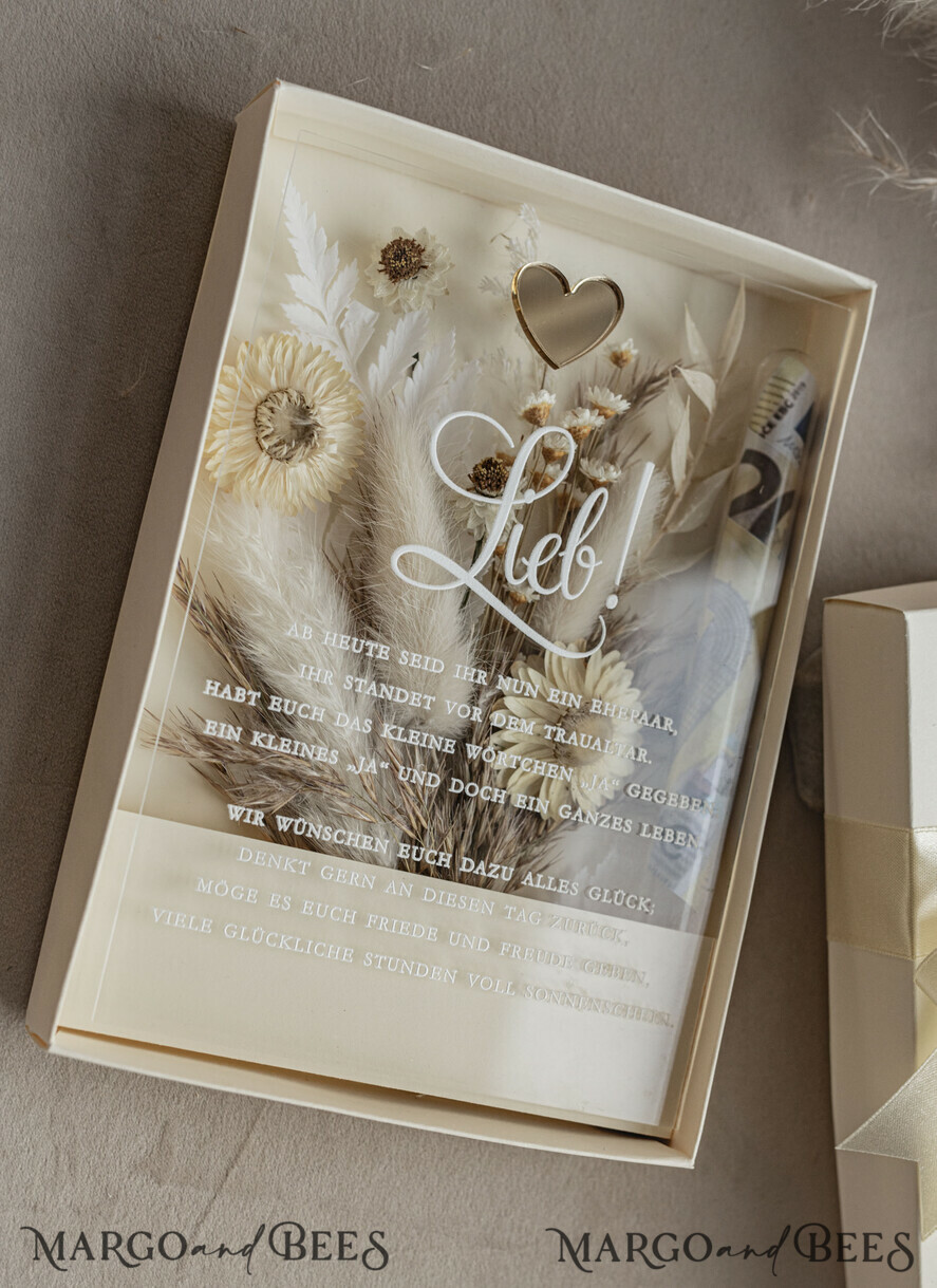 FRISCH VERHEIRATETES PAAR GESCHENKE Geldgeschenk zur Hochzeit Geschenkschachtel für Geld Geldgeschenk zur Hochzeit mit Strauß aus Trockenblumen personalisiert