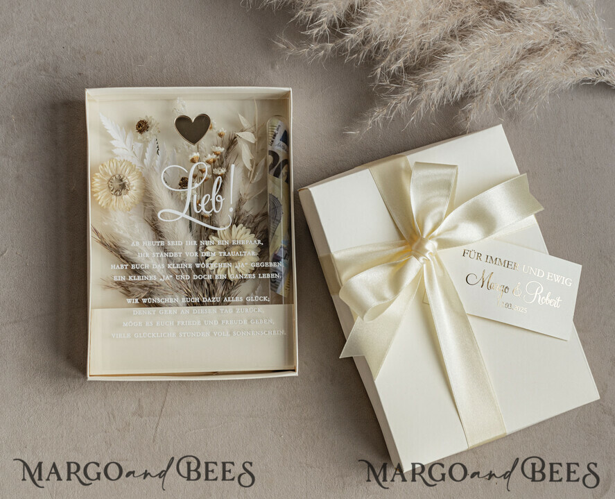 FRISCH VERHEIRATETES PAAR GESCHENKE Geldgeschenk zur Hochzeit Geschenkschachtel für Geld Geldgeschenk zur Hochzeit mit Strauß aus Trockenblumen personalisiert