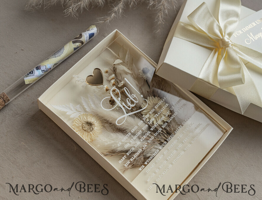 FRISCH VERHEIRATETES PAAR GESCHENKE Geldgeschenk zur Hochzeit Geschenkschachtel für Geld Geldgeschenk zur Hochzeit mit Strauß aus Trockenblumen personalisiert