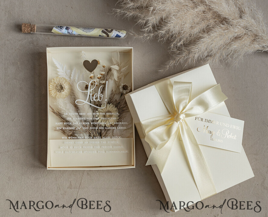 FRISCH VERHEIRATETES PAAR GESCHENKE Geldgeschenk zur Hochzeit Geschenkschachtel für Geld Geldgeschenk zur Hochzeit mit Strauß aus Trockenblumen personalisiert