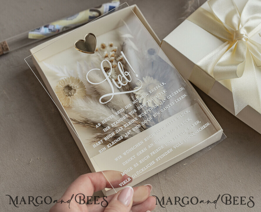 FRISCH VERHEIRATETES PAAR GESCHENKE Geldgeschenk zur Hochzeit Geschenkschachtel für Geld Geldgeschenk zur Hochzeit mit Strauß aus Trockenblumen personalisiert