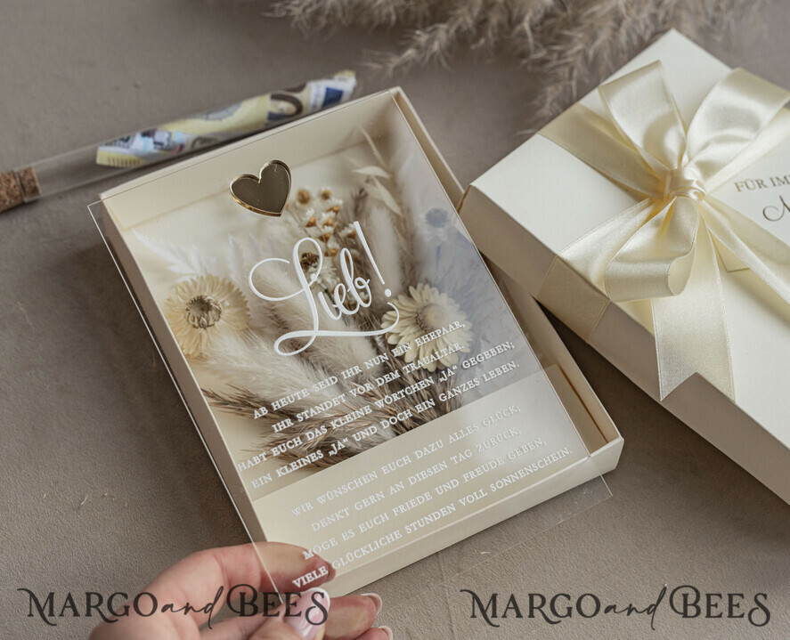FRISCH VERHEIRATETES PAAR GESCHENKE Geldgeschenk zur Hochzeit Geschenkschachtel für Geld Geldgeschenk zur Hochzeit mit Strauß aus Trockenblumen personalisiert