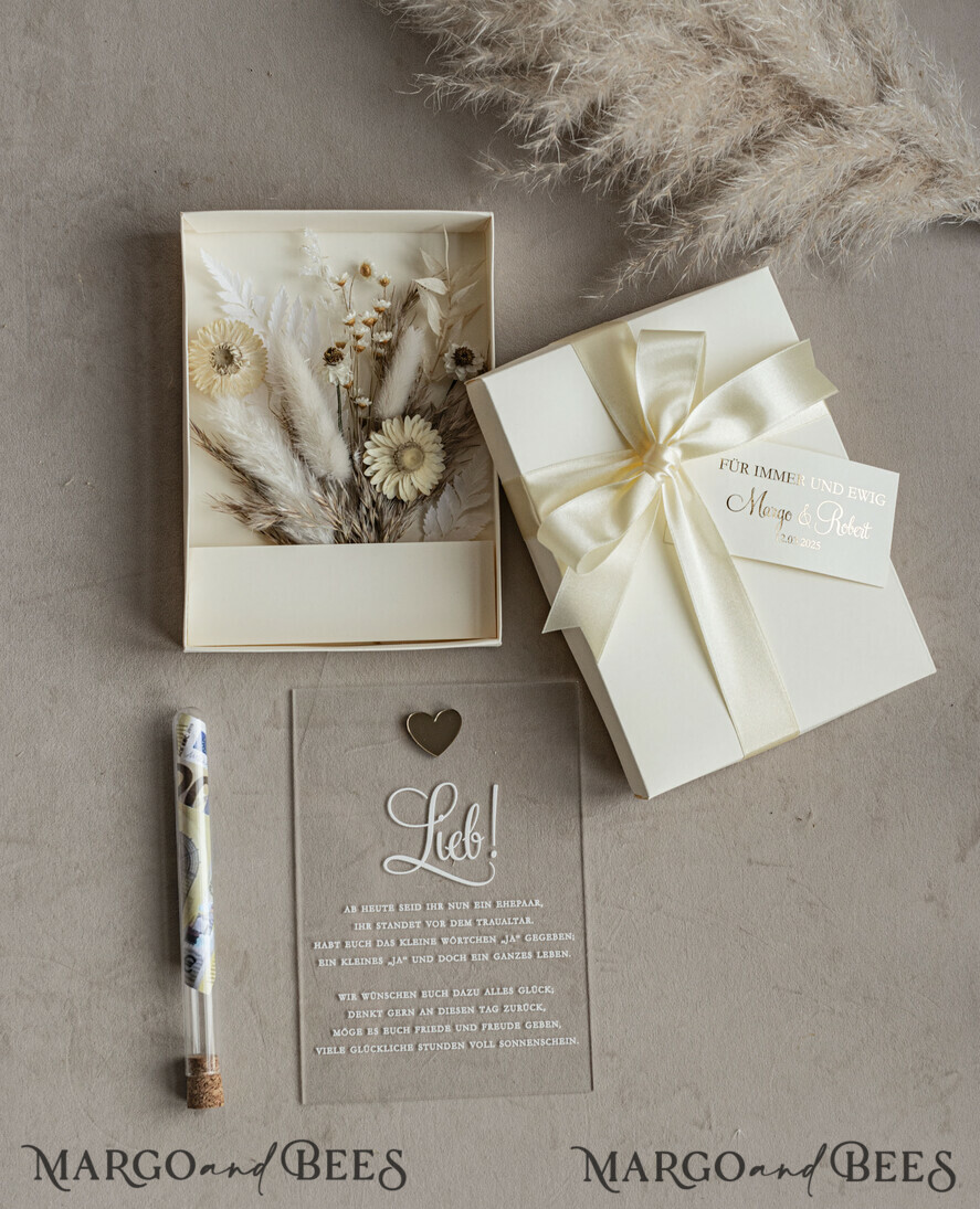 FRISCH VERHEIRATETES PAAR GESCHENKE Geldgeschenk zur Hochzeit Geschenkschachtel für Geld Geldgeschenk zur Hochzeit mit Strauß aus Trockenblumen personalisiert