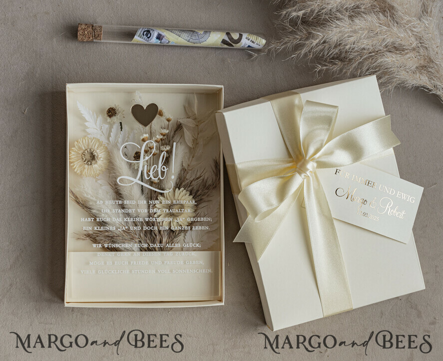 FRISCH VERHEIRATETES PAAR GESCHENKE Geldgeschenk zur Hochzeit Geschenkschachtel für Geld Geldgeschenk zur Hochzeit mit Strauß aus Trockenblumen personalisiert