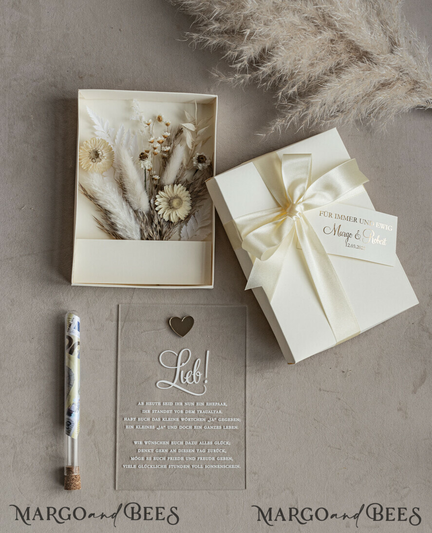 FRISCH VERHEIRATETES PAAR GESCHENKE Geldgeschenk zur Hochzeit Geschenkschachtel für Geld Geldgeschenk zur Hochzeit mit Strauß aus Trockenblumen personalisiert