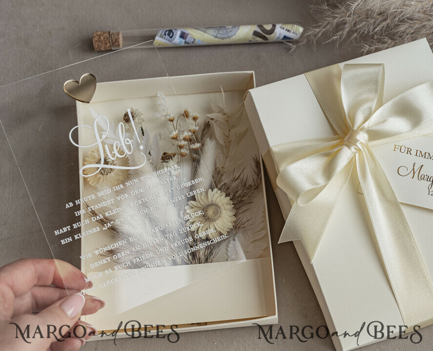 FRISCH VERHEIRATETES PAAR GESCHENKE Geldgeschenk zur Hochzeit Geschenkschachtel für Geld Geldgeschenk zur Hochzeit mit Strauß aus Trockenblumen personalisiert