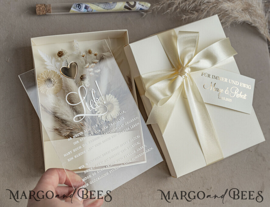 FRISCH VERHEIRATETES PAAR GESCHENKE Geldgeschenk zur Hochzeit Geschenkschachtel für Geld Geldgeschenk zur Hochzeit mit Strauß aus Trockenblumen personalisiert