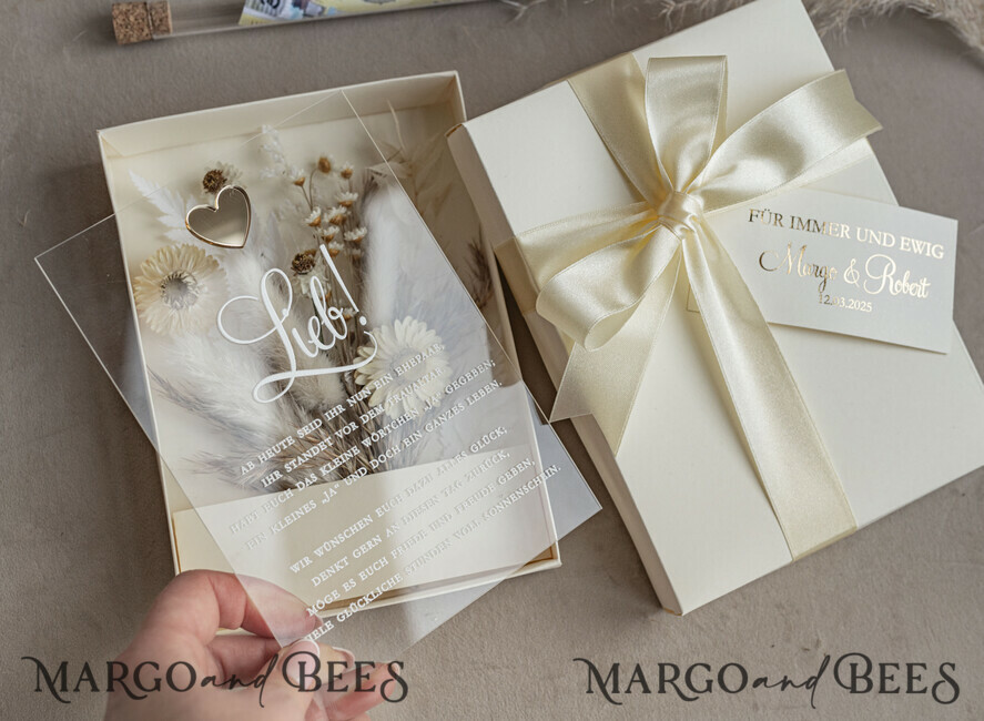 FRISCH VERHEIRATETES PAAR GESCHENKE Geldgeschenk zur Hochzeit Geschenkschachtel für Geld Geldgeschenk zur Hochzeit mit Strauß aus Trockenblumen personalisiert