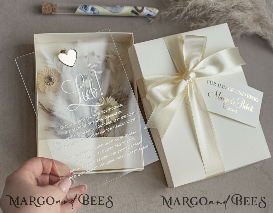 FRISCH VERHEIRATETES PAAR GESCHENKE Geldgeschenk zur Hochzeit Geschenkschachtel für Geld Geldgeschenk zur Hochzeit mit Strauß aus Trockenblumen personalisiert