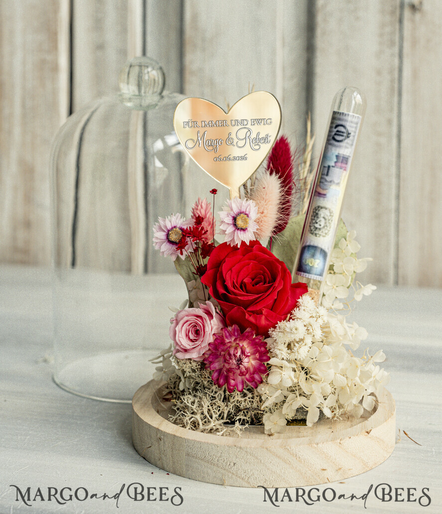 FRISCH VERHEIRATETES PAAR GESCHENKE Geldgeschenk zur Hochzeit Geschenkschachtel für Geld Geldgeschenk zur Hochzeit mit Strauß aus Trockenblumen personalisiert