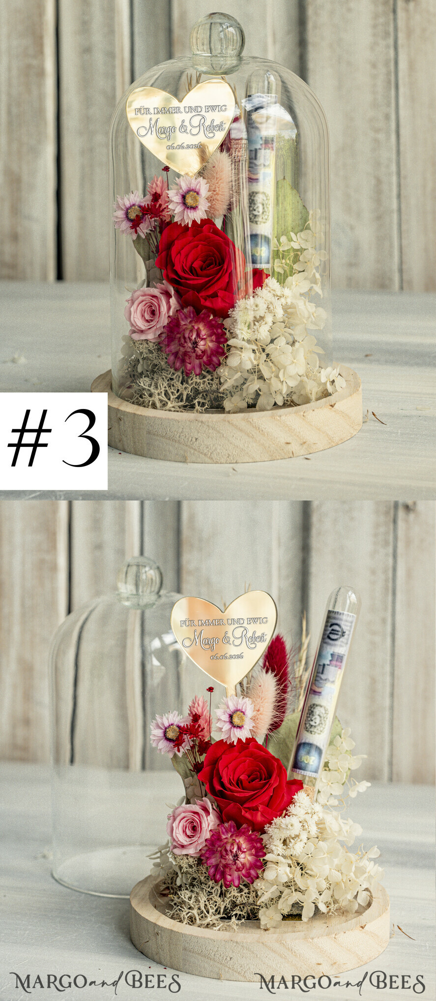 FRISCH VERHEIRATETES PAAR GESCHENKE Geldgeschenk zur Hochzeit Geschenkschachtel für Geld Geldgeschenk zur Hochzeit mit Strauß aus Trockenblumen personalisiert
