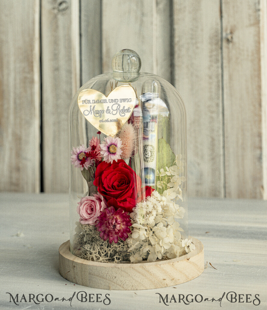 FRISCH VERHEIRATETES PAAR GESCHENKE Geldgeschenk zur Hochzeit Geschenkschachtel für Geld Geldgeschenk zur Hochzeit mit Strauß aus Trockenblumen personalisiert