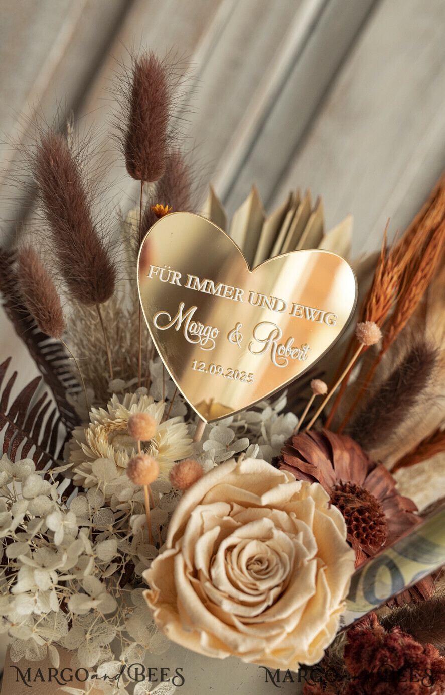 NEWLY WEDS COUPLE GIFTS Geldgeschenk zur Hochzeit Geschenkschachtel für Geld Geldgeschenk zur Hochzeit mit Strauß aus Trockenblumen personalisiert