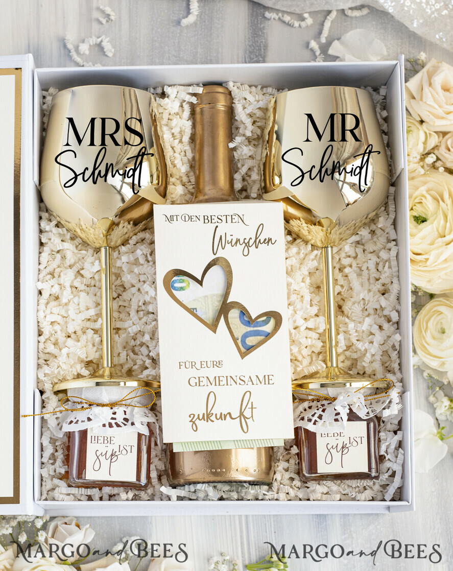 FRISCH VERHEIRATETES PAAR GESCHENKE Geldgeschenk zur Hochzeit Geschenkschachtel für Geld Geldgeschenk zur Hochzeit mit Strauß aus Trockenblumen personalisiert