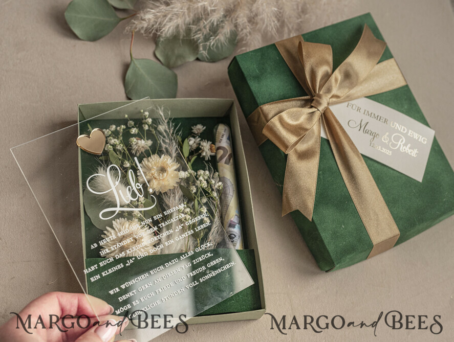 NEWLY WEDS COUPLE GIFTS Geldgeschenk zur Hochzeit Geschenkschachtel für Geld Geldgeschenk zur Hochzeit mit Strauß aus Trockenblumen personalisiert