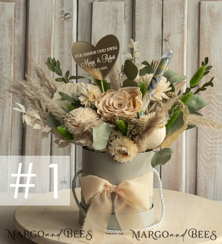 NEWLY WEDS COUPLE GIFTS Geldgeschenk zur Hochzeit Geschenkschachtel für Geld Geldgeschenk zur Hochzeit mit Strauß aus Trockenblumen personalisiert