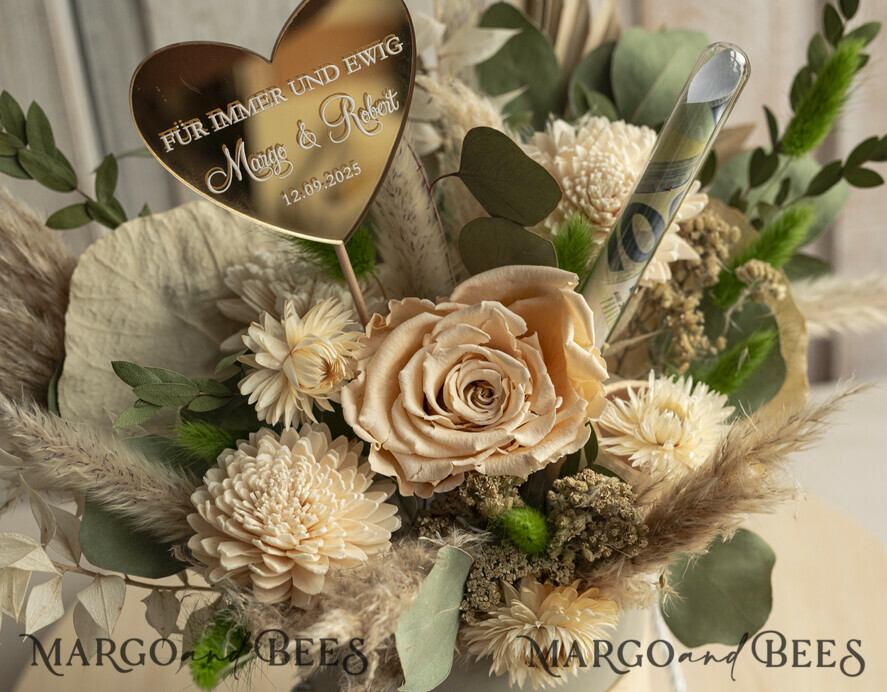 NEWLY WEDS COUPLE GIFTS Geldgeschenk zur Hochzeit Geschenkschachtel für Geld Geldgeschenk zur Hochzeit mit Strauß aus Trockenblumen personalisiert