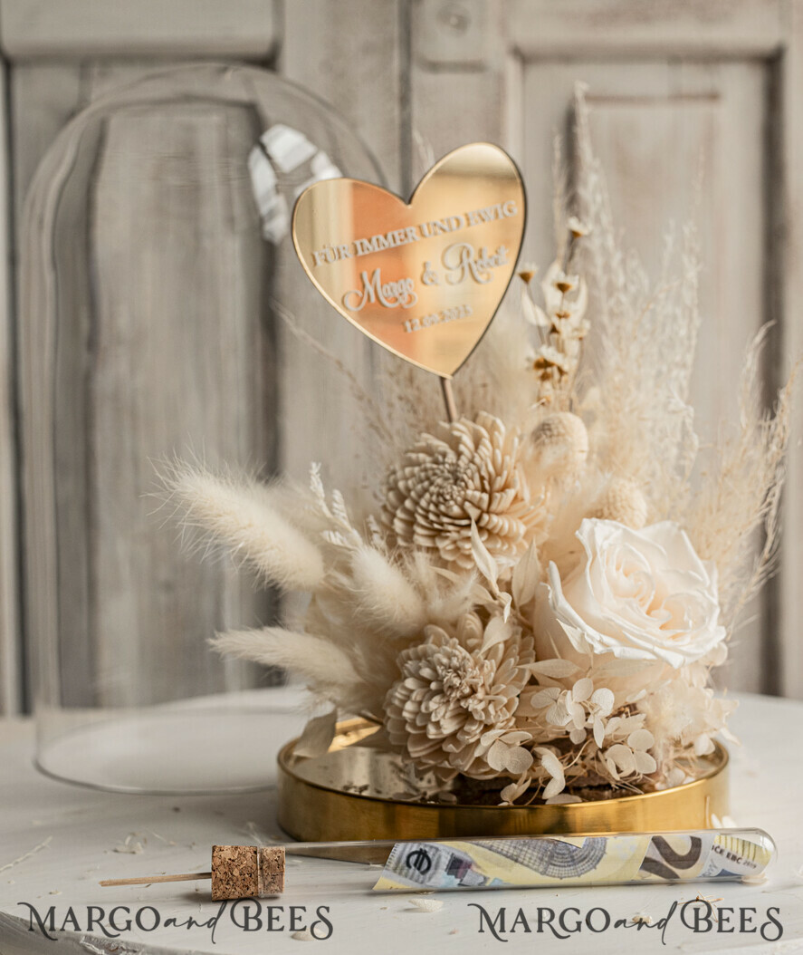 FRISCH VERHEIRATETES PAAR GESCHENKE Geldgeschenk zur Hochzeit Geschenkschachtel für Geld Geldgeschenk zur Hochzeit mit Strauß aus Trockenblumen personalisiert
