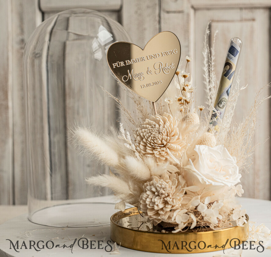 FRISCH VERHEIRATETES PAAR GESCHENKE Geldgeschenk zur Hochzeit Geschenkschachtel für Geld Geldgeschenk zur Hochzeit mit Strauß aus Trockenblumen personalisiert