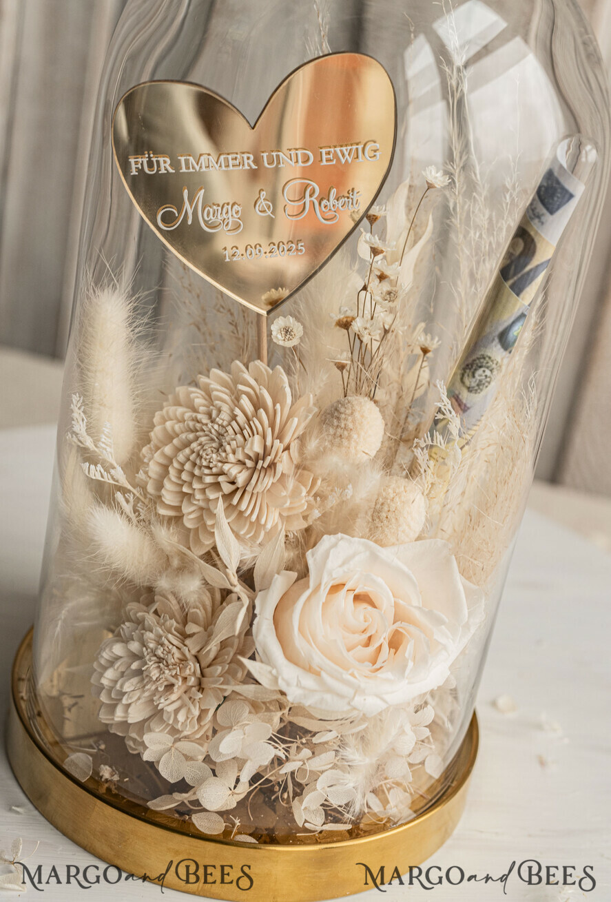 FRISCH VERHEIRATETES PAAR GESCHENKE Geldgeschenk zur Hochzeit Geschenkschachtel für Geld Geldgeschenk zur Hochzeit mit Strauß aus Trockenblumen personalisiert