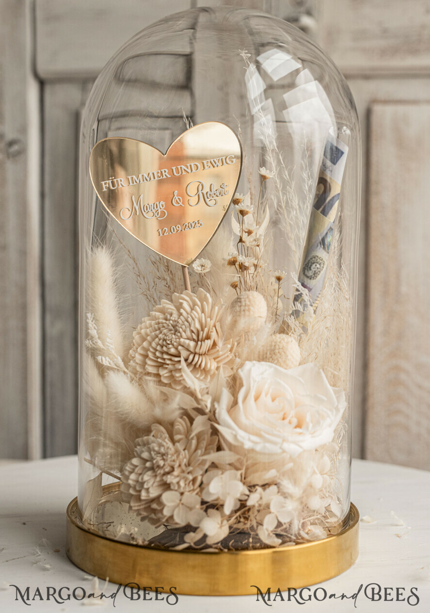 FRISCH VERHEIRATETES PAAR GESCHENKE Geldgeschenk zur Hochzeit Geschenkschachtel für Geld Geldgeschenk zur Hochzeit mit Strauß aus Trockenblumen personalisiert