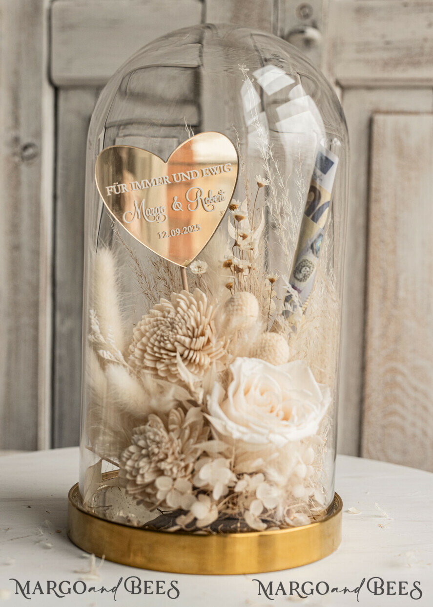 FRISCH VERHEIRATETES PAAR GESCHENKE Geldgeschenk zur Hochzeit Geschenkschachtel für Geld Geldgeschenk zur Hochzeit mit Strauß aus Trockenblumen personalisiert