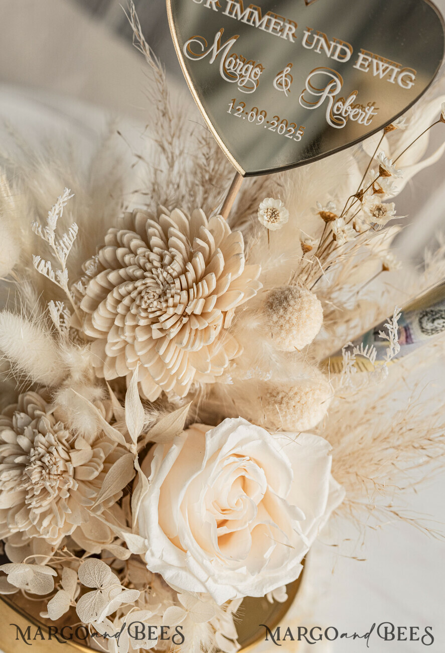 FRISCH VERHEIRATETES PAAR GESCHENKE Geldgeschenk zur Hochzeit Geschenkschachtel für Geld Geldgeschenk zur Hochzeit mit Strauß aus Trockenblumen personalisiert