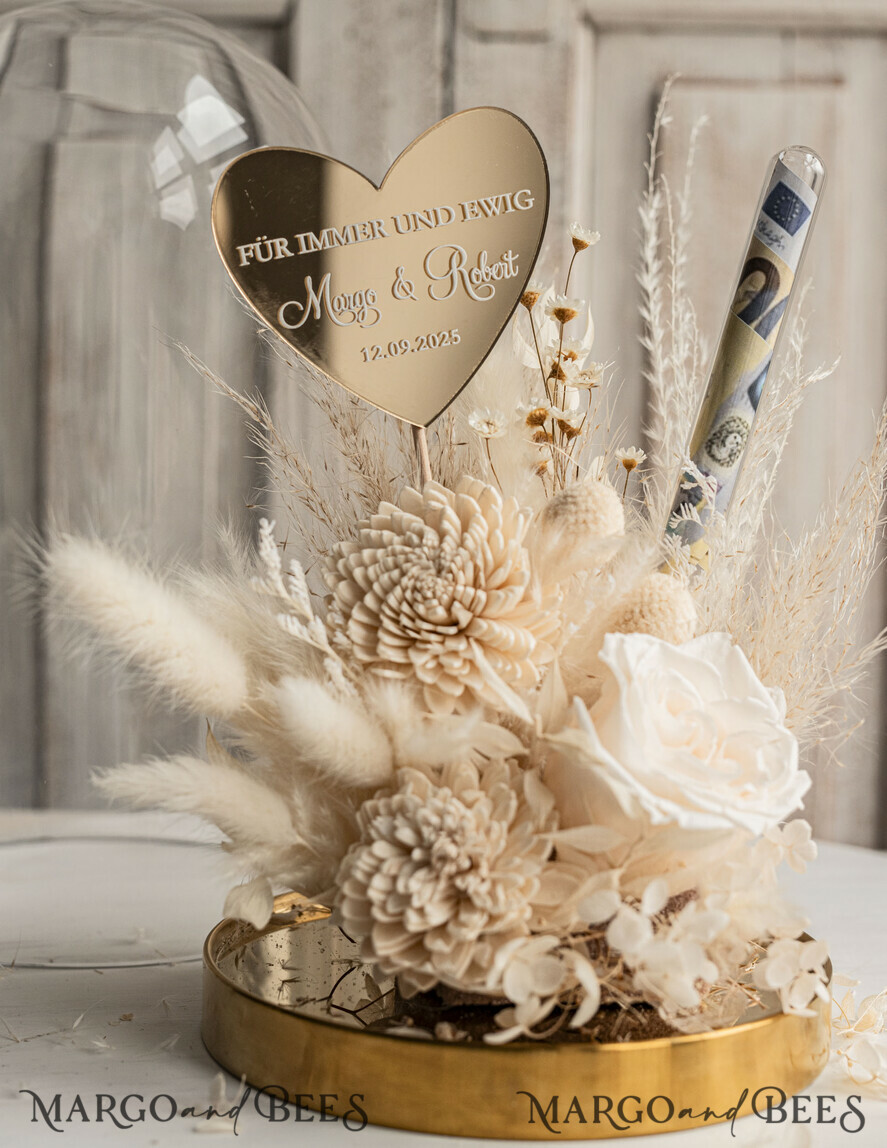 FRISCH VERHEIRATETES PAAR GESCHENKE Geldgeschenk zur Hochzeit Geschenkschachtel für Geld Geldgeschenk zur Hochzeit mit Strauß aus Trockenblumen personalisiert