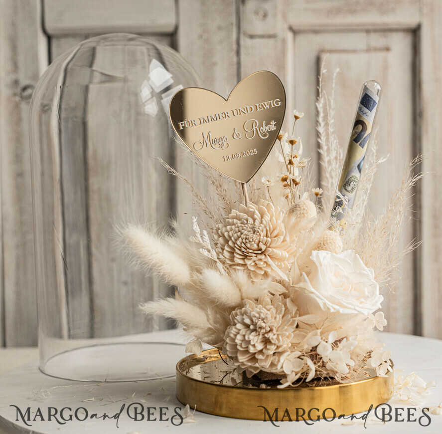 FRISCH VERHEIRATETES PAAR GESCHENKE Geldgeschenk zur Hochzeit Geschenkschachtel für Geld Geldgeschenk zur Hochzeit mit Strauß aus Trockenblumen personalisiert