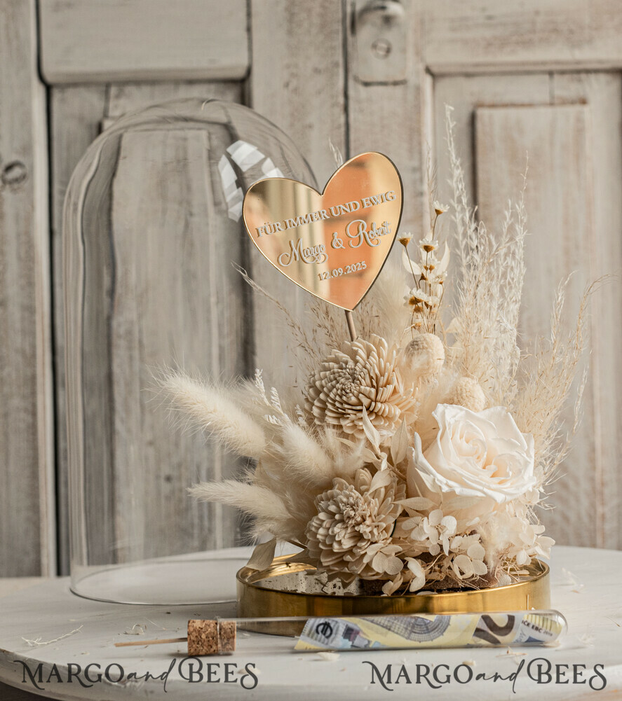 FRISCH VERHEIRATETES PAAR GESCHENKE Geldgeschenk zur Hochzeit Geschenkschachtel für Geld Geldgeschenk zur Hochzeit mit Strauß aus Trockenblumen personalisiert