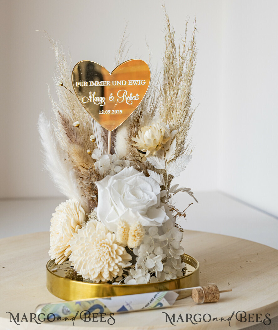 NEWLY WEDS COUPLE GIFTS Geldgeschenk zur Hochzeit Geschenkschachtel für Geld Geldgeschenk zur Hochzeit mit Strauß aus Trockenblumen personalisiert