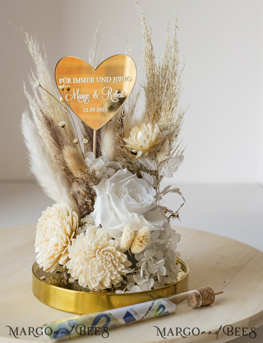 NEWLY WEDS COUPLE GIFTS Geldgeschenk zur Hochzeit Geschenkschachtel für Geld Geldgeschenk zur Hochzeit mit Strauß aus Trockenblumen personalisiert