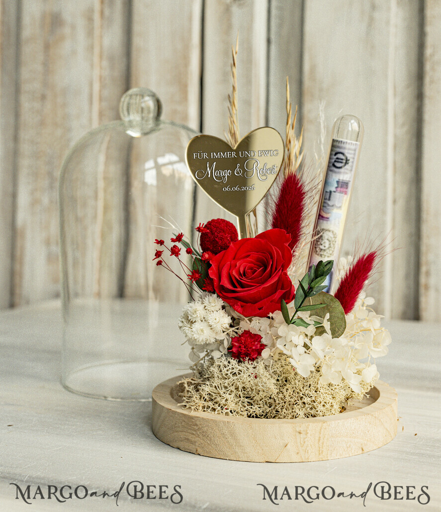 FRISCH VERHEIRATETES PAAR GESCHENKE Geldgeschenk zur Hochzeit Geschenkschachtel für Geld Geldgeschenk zur Hochzeit mit Strauß aus Trockenblumen personalisiert
