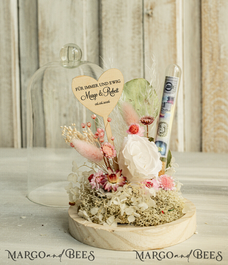 FRISCH VERHEIRATETES PAAR GESCHENKE Geldgeschenk zur Hochzeit Geschenkschachtel für Geld Geldgeschenk zur Hochzeit mit Strauß aus Trockenblumen personalisiert