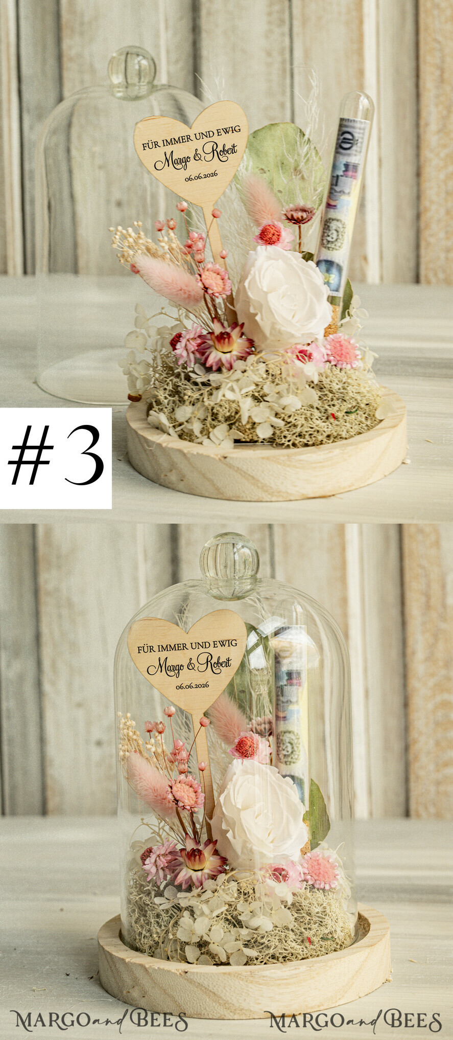 FRISCH VERHEIRATETES PAAR GESCHENKE Geldgeschenk zur Hochzeit Geschenkschachtel für Geld Geldgeschenk zur Hochzeit mit Strauß aus Trockenblumen personalisiert