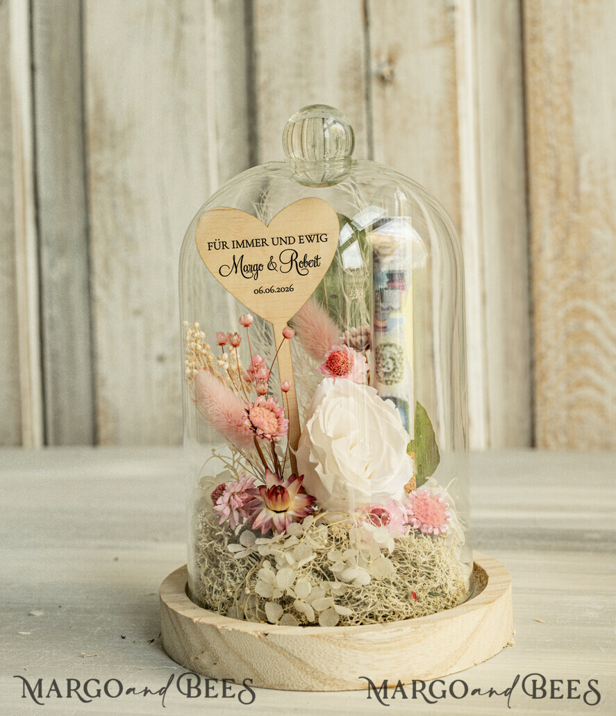 FRISCH VERHEIRATETES PAAR GESCHENKE Geldgeschenk zur Hochzeit Geschenkschachtel für Geld Geldgeschenk zur Hochzeit mit Strauß aus Trockenblumen personalisiert