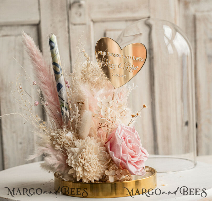 NEWLY WEDS COUPLE GIFTS Geldgeschenk zur Hochzeit Geschenkschachtel für Geld Geldgeschenk zur Hochzeit mit Strauß aus Trockenblumen personalisiert