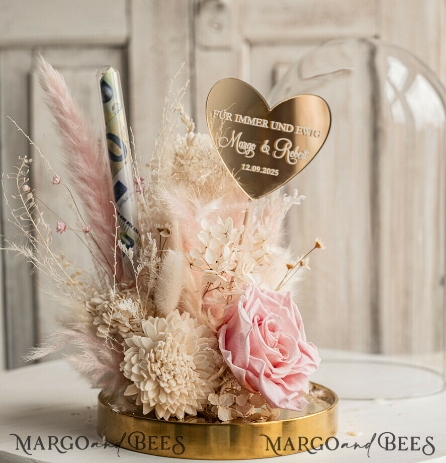 NEWLY WEDS COUPLE GIFTS Geldgeschenk zur Hochzeit Geschenkschachtel für Geld Geldgeschenk zur Hochzeit mit Strauß aus Trockenblumen personalisiert