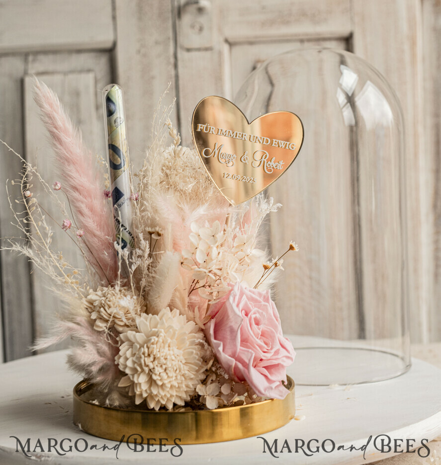 NEWLY WEDS COUPLE GIFTS Geldgeschenk zur Hochzeit Geschenkschachtel für Geld Geldgeschenk zur Hochzeit mit Strauß aus Trockenblumen personalisiert