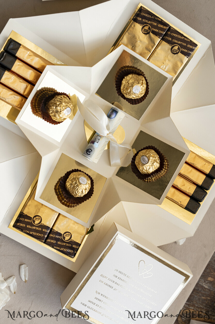 NEWLY WEDS COUPLE GIFTS Geldgeschenk zur Hochzeit Kleines Geldgeschenk zur Hochzeit – Exploding Box mit Pralinen und persönlichem Gruß